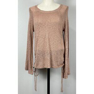Pink Republic Womens Large Ruched Side Sweater Champagne Glass Long Bell Sleeve